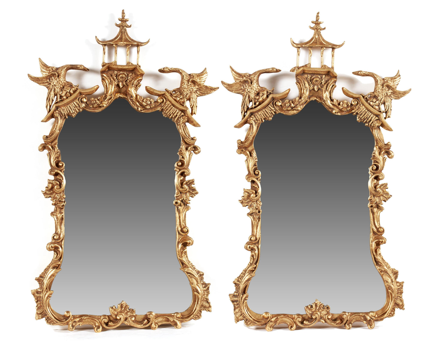 Gorgeous Pair Chinoiserie Pagoda Gilt Mirrors