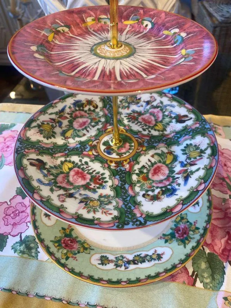 3 Tiered Williams Sonoma Famille Rose Cake Dessert Stand