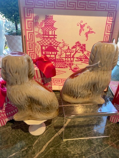 sold New Pair Staffordshire Dogs Brown White