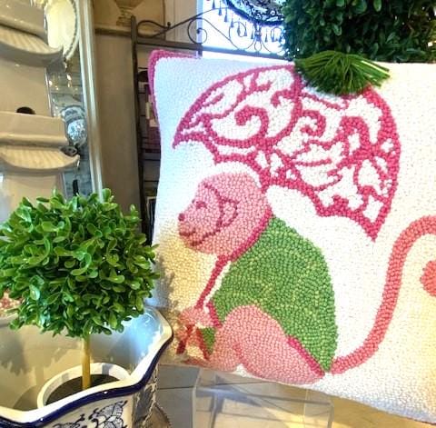 Chinoiserie Monkey Hook Pillow with Chain