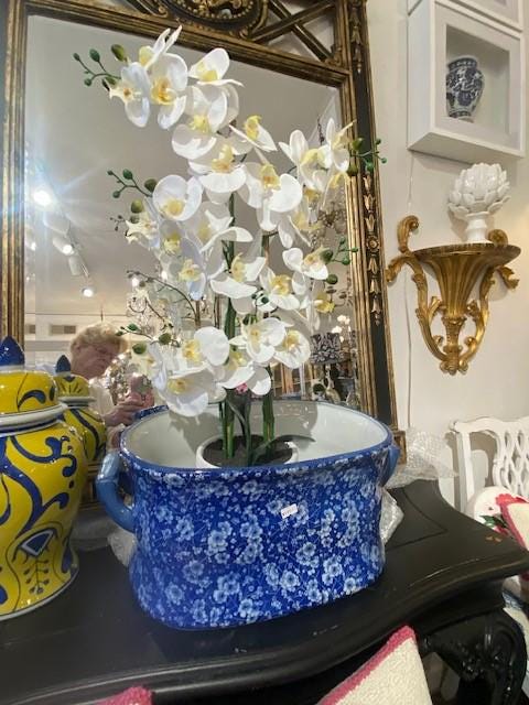 blue white plant pot Foot Bath Garden Blue White Planter – Emporium St. Louis