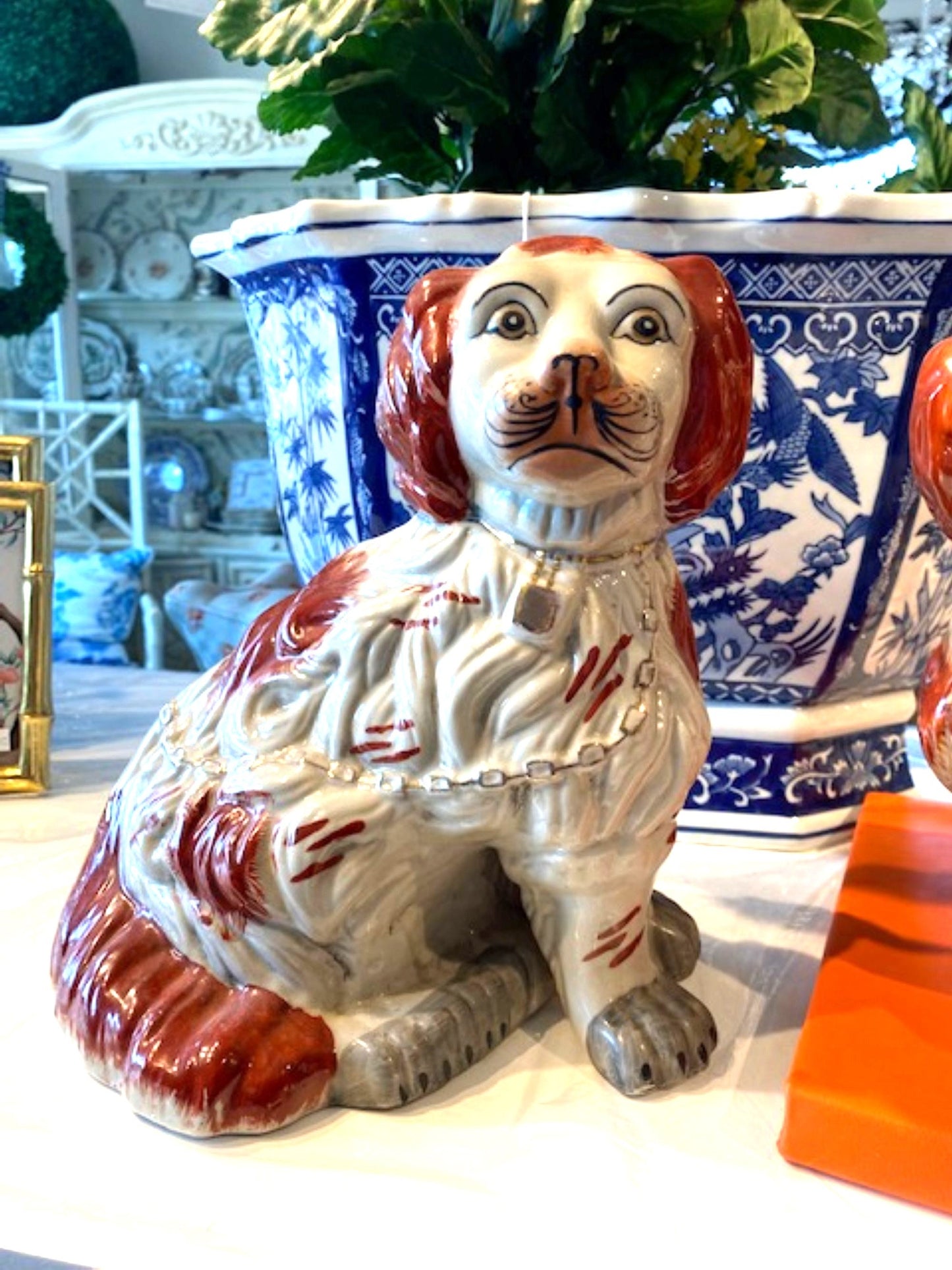 Large Brown & White Staffordshire Dogs