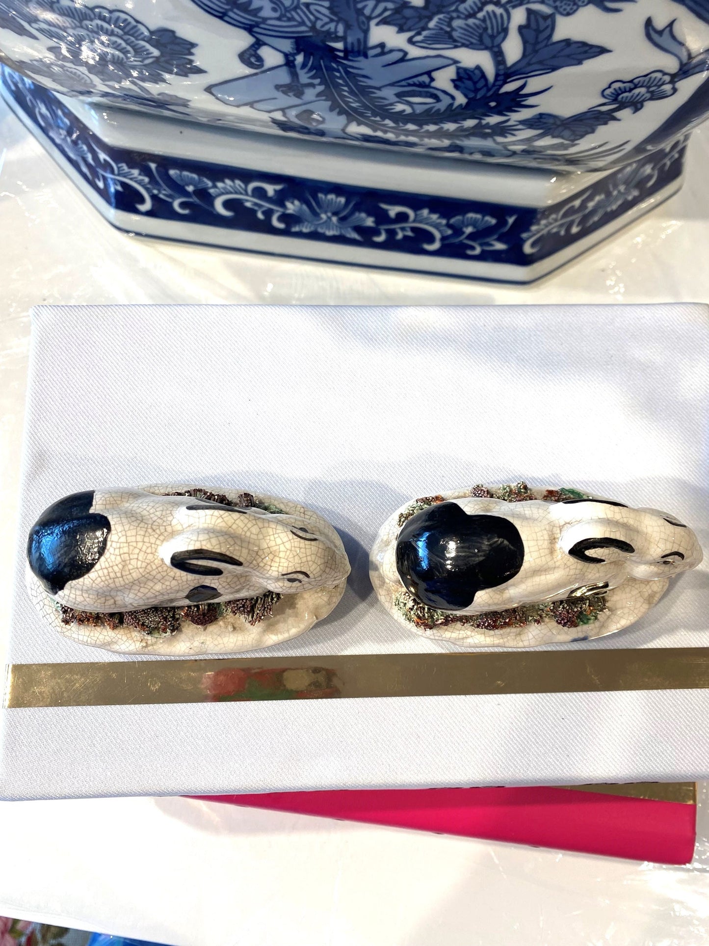 Antique Pair Staffordshire Rabbits / Bunnys