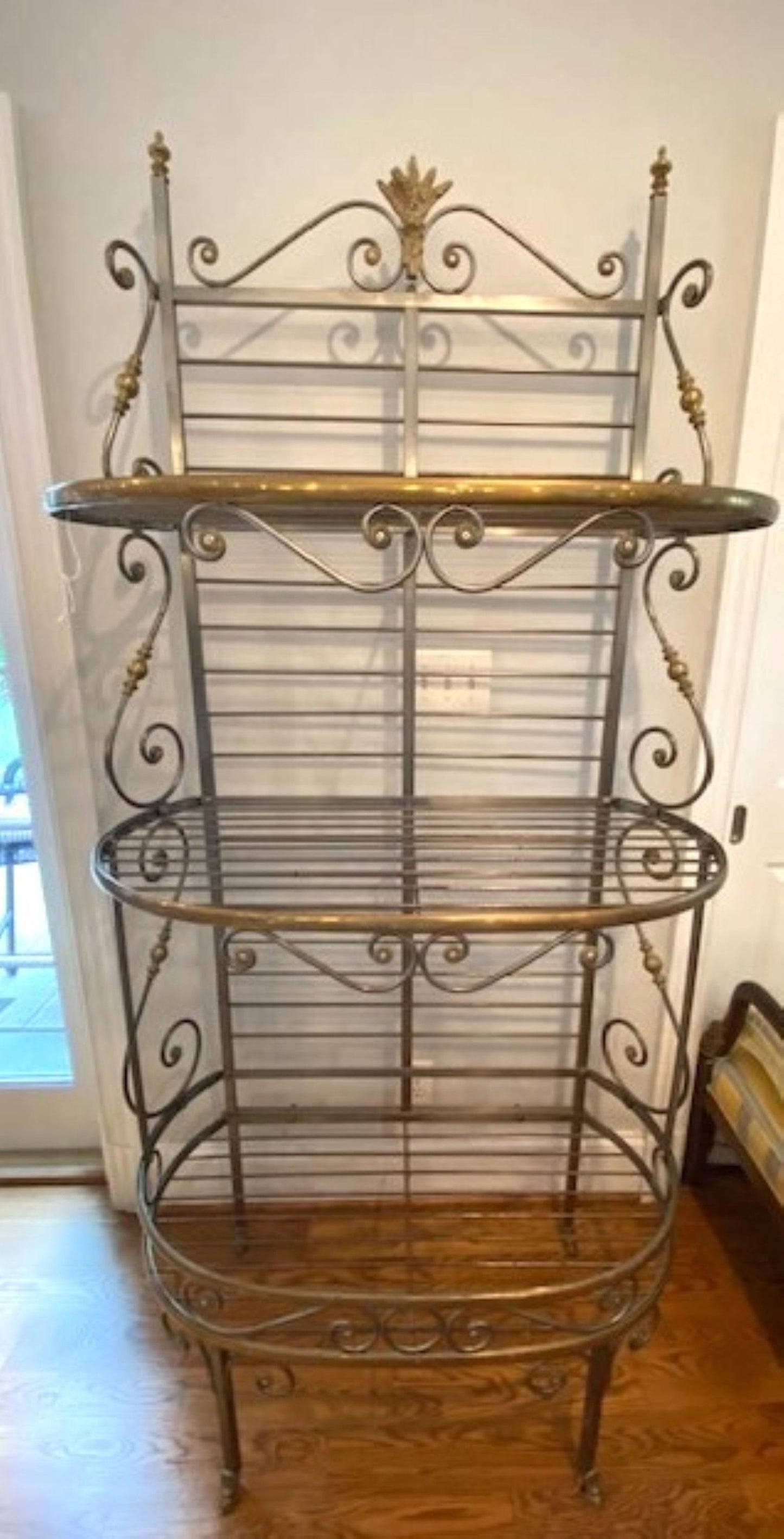 Beautiful Vintage Iron & Brass Bakers Rack