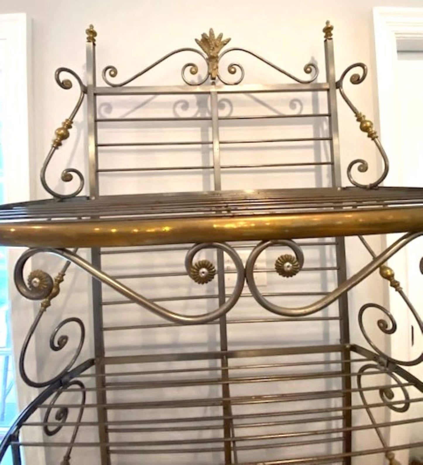 Beautiful Vintage Iron & Brass Bakers Rack