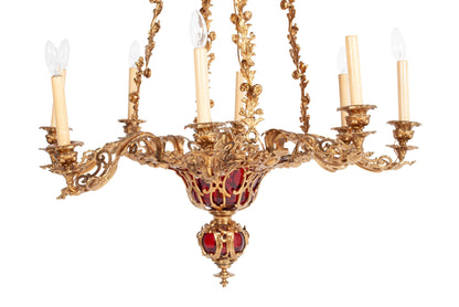 GILT BRONZE EIGHT-LIGHT CHANDELIER