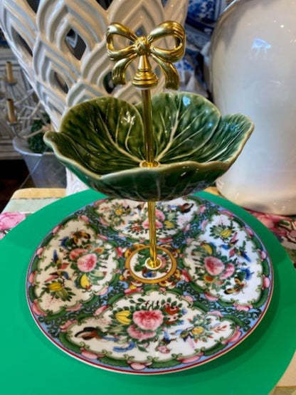Bordallo Cabbage Famille Rose Tiered Dessert Stand