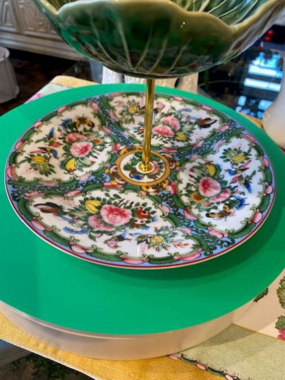 Bordallo Cabbage Famille Rose Tiered Dessert Stand