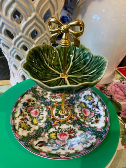 Bordallo Cabbage Famille Rose Tiered Dessert Stand