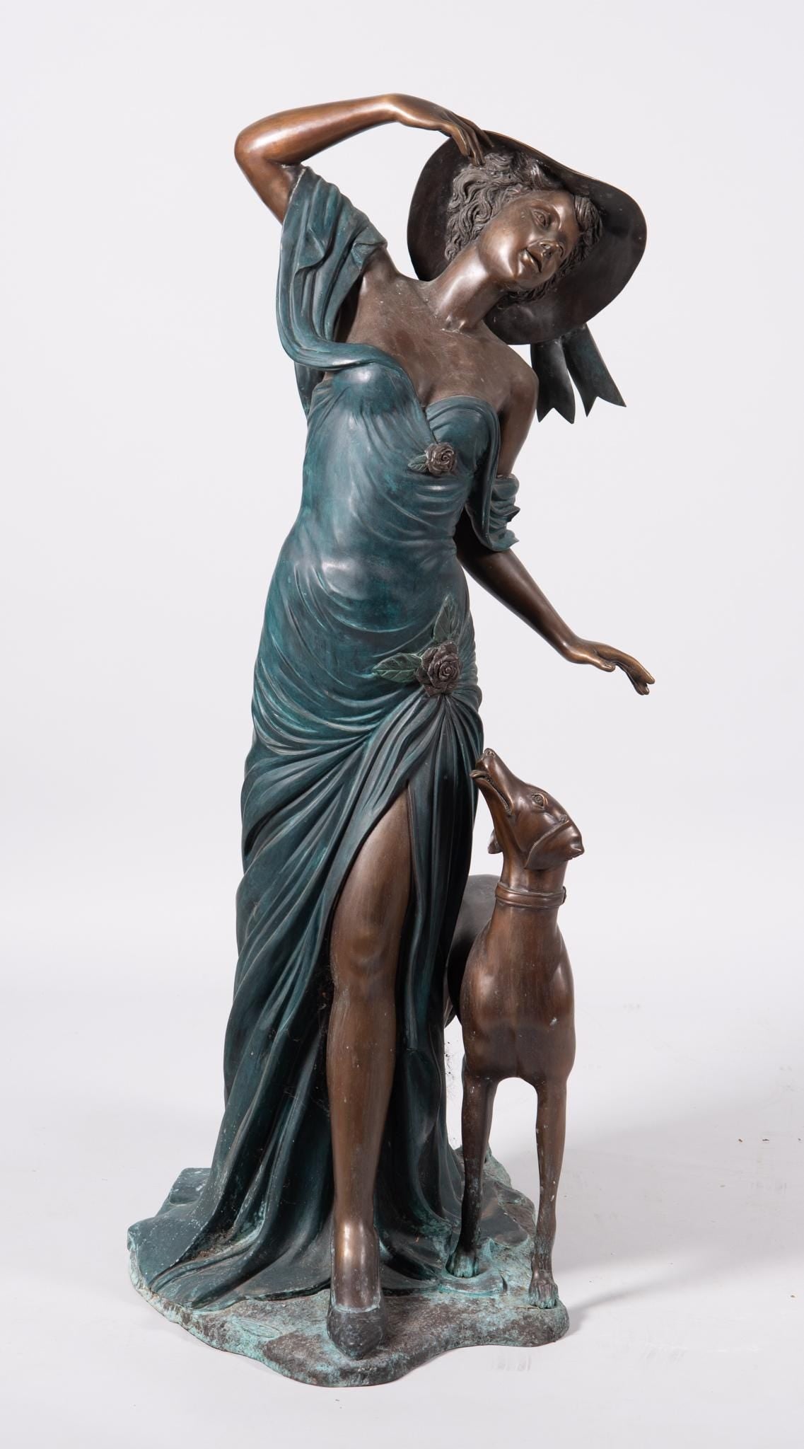 Beautiful Large Bronze Statue With Dog