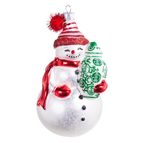 5" Snowman With Ginger Jar Chinoiserie Ornament