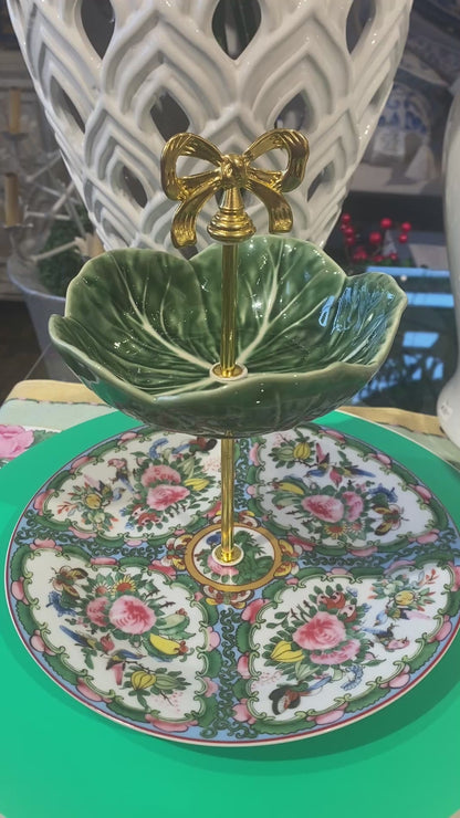 Bordallo Cabbage Famille Rose Tiered Dessert Stand