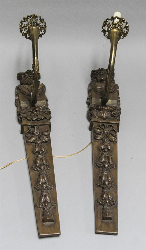 Pair of Long Wood Electrified Sconces