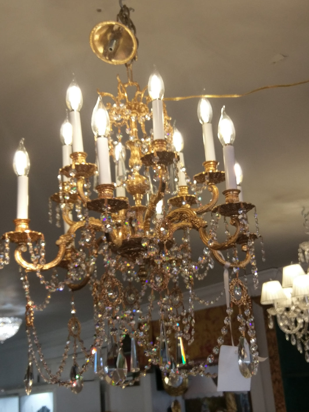 1940s French Gilt 12-Arm Chandelier