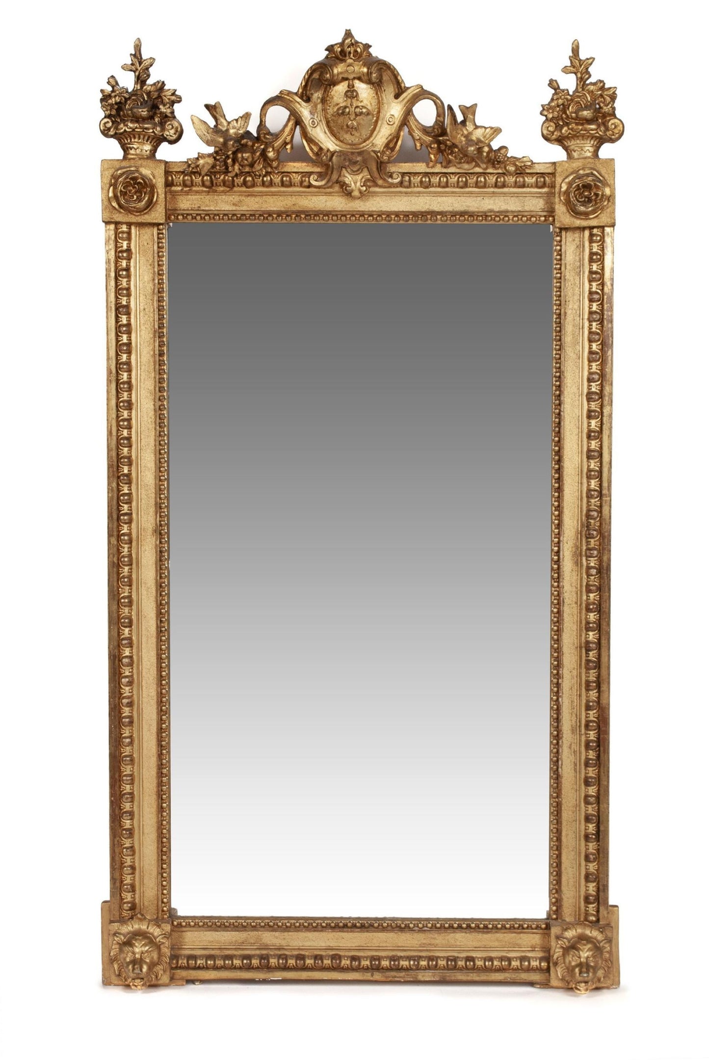 Antique  victorian  giltwood Mirror  carved  lovebirds & basket of flowers