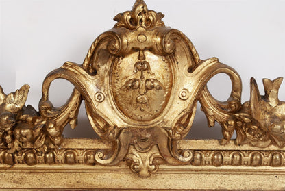 Antique  victorian  giltwood Mirror  carved  lovebirds & basket of flowers