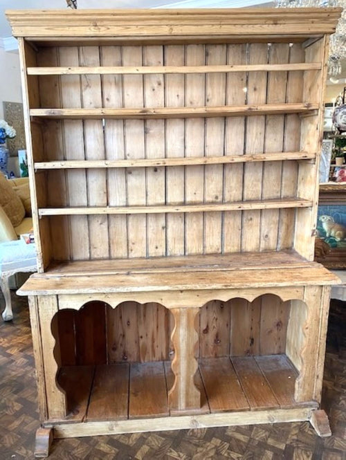 Antique Irish Pine Fiddle Front Dresser/ Cupboard