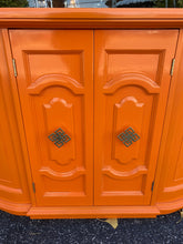 SOLD Beautiful Lacquered Hermes Orange Console w Modern Matter Hardware