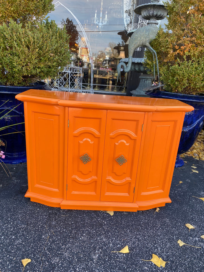 Beautiful Lacquered Hermes Orange Console w Modern Matter Hardware