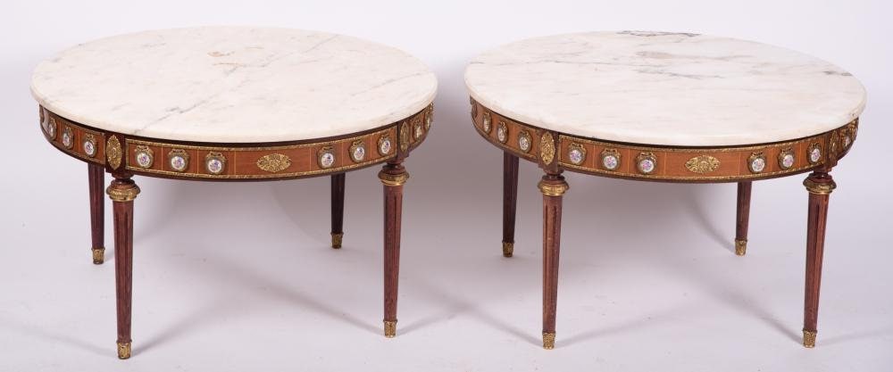 Antique Pair  Louis XVI Style Circular Low / Coffee Tables