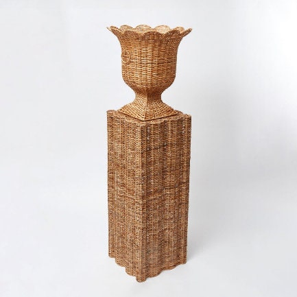 Wicker Scalloped Urn and Pedestal
